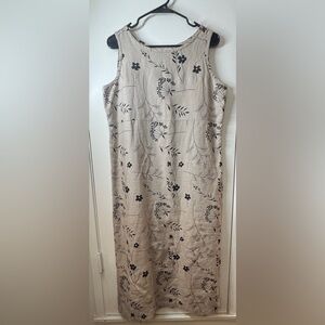 Vintage John Paul Richard Uniform Petites 100% Linen Cream Floral Shift Dress LP